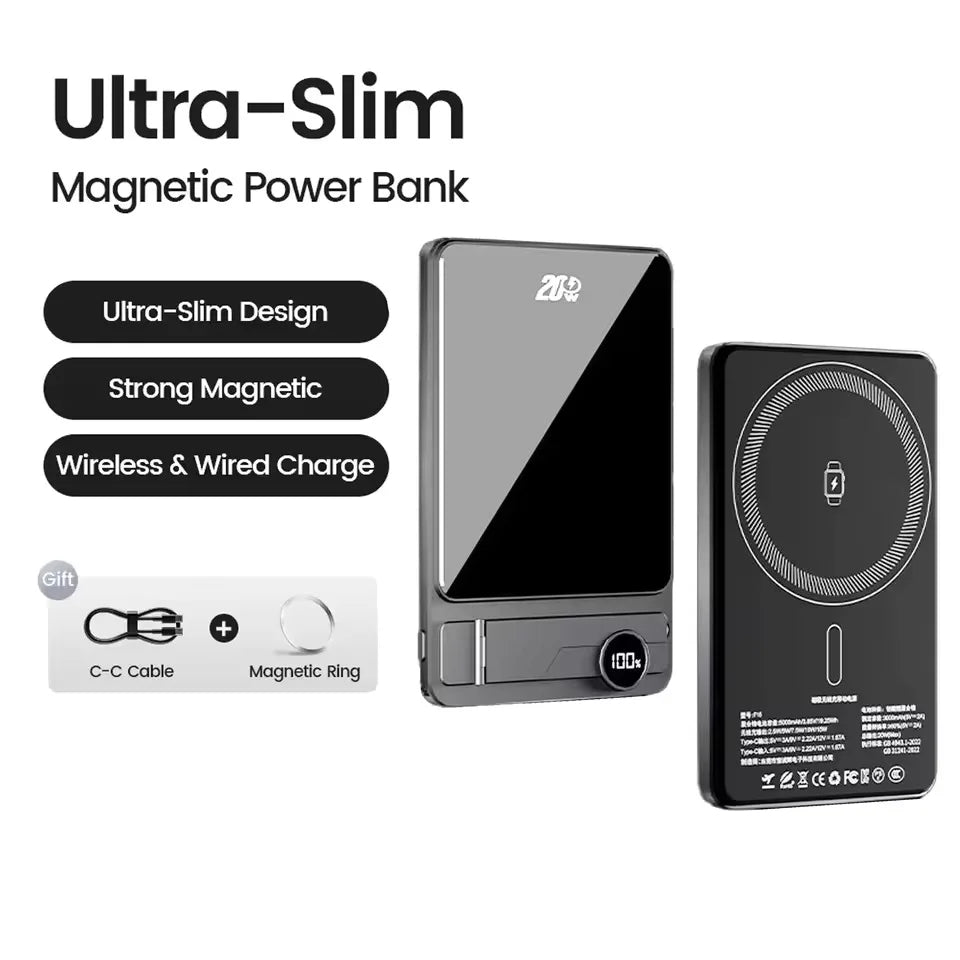 Ultra-thin Magnetic Power Bank Wireless Fast Charging Portable Battery for Apple Watch iPhone Samsung for Magsafe Powerbank