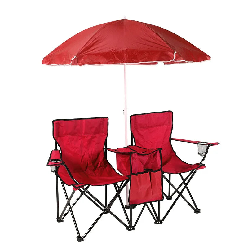 Foldable Double Sunshade Chair Wear Resistant Beach Camping Chair Fishing Casual Chair With Umbrella Cup Holder Refrigerated Bag