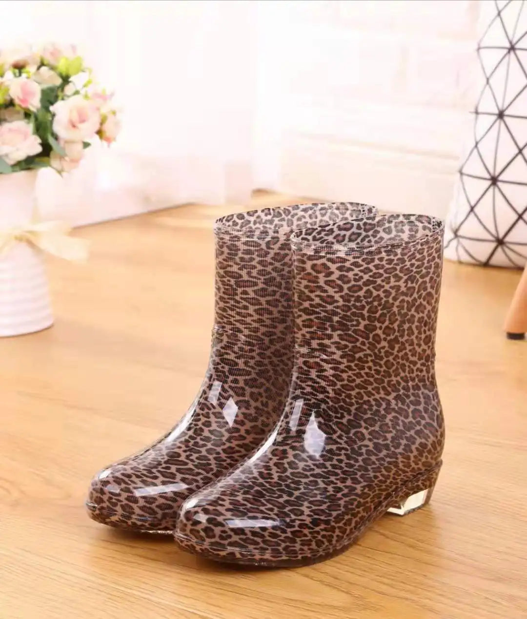 Print Rain Boots Women Waterproof Work Shoes for Girls Non Slip Anti Skip PVC Water Shoes Rainboots Mid-Calf Botas