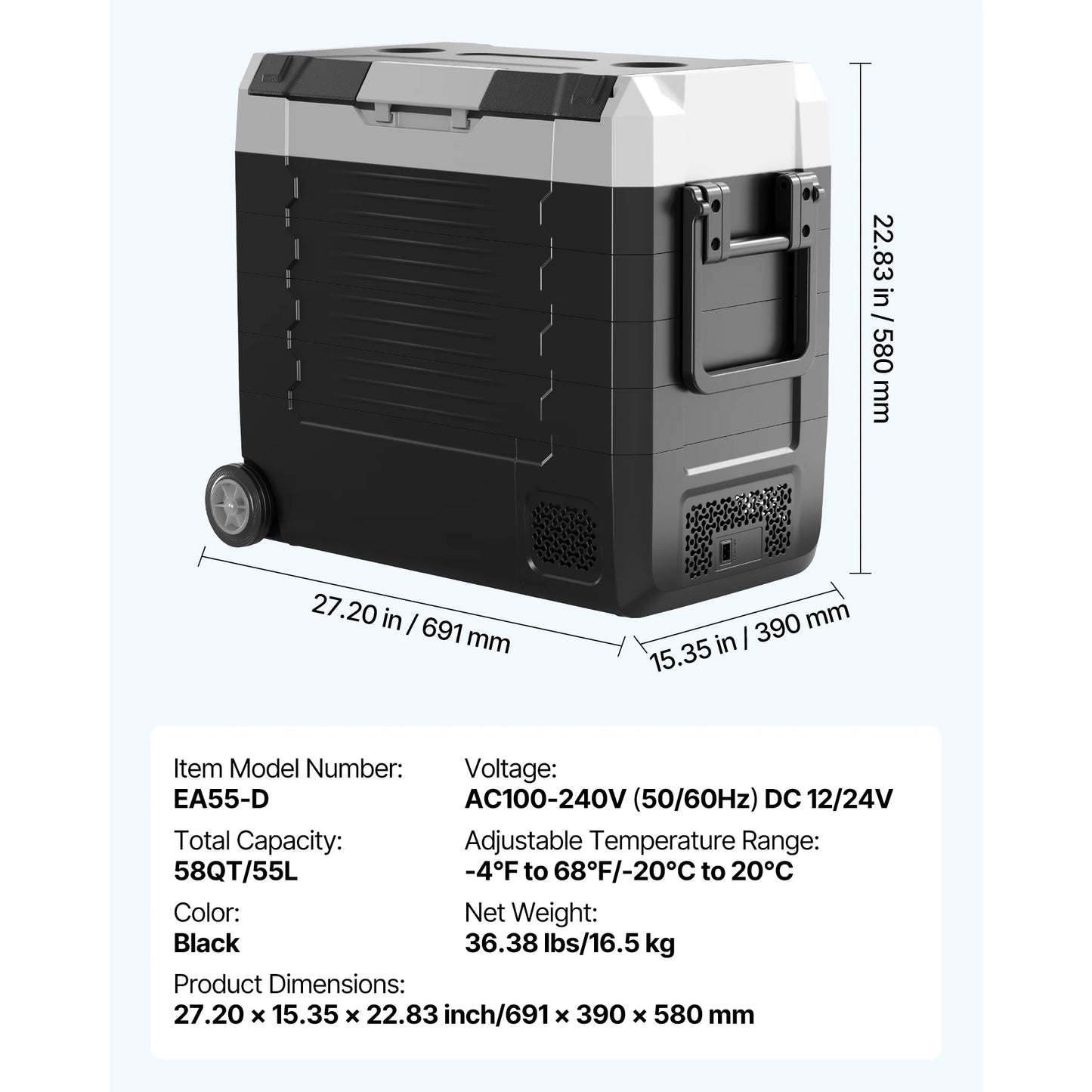 SucceBuy Car Refrigerator -4°F to 68°F Truck Refrigerator with APP Control Wheels & Dual Zone 37/48/58QT Cars Cooler for RV Boat