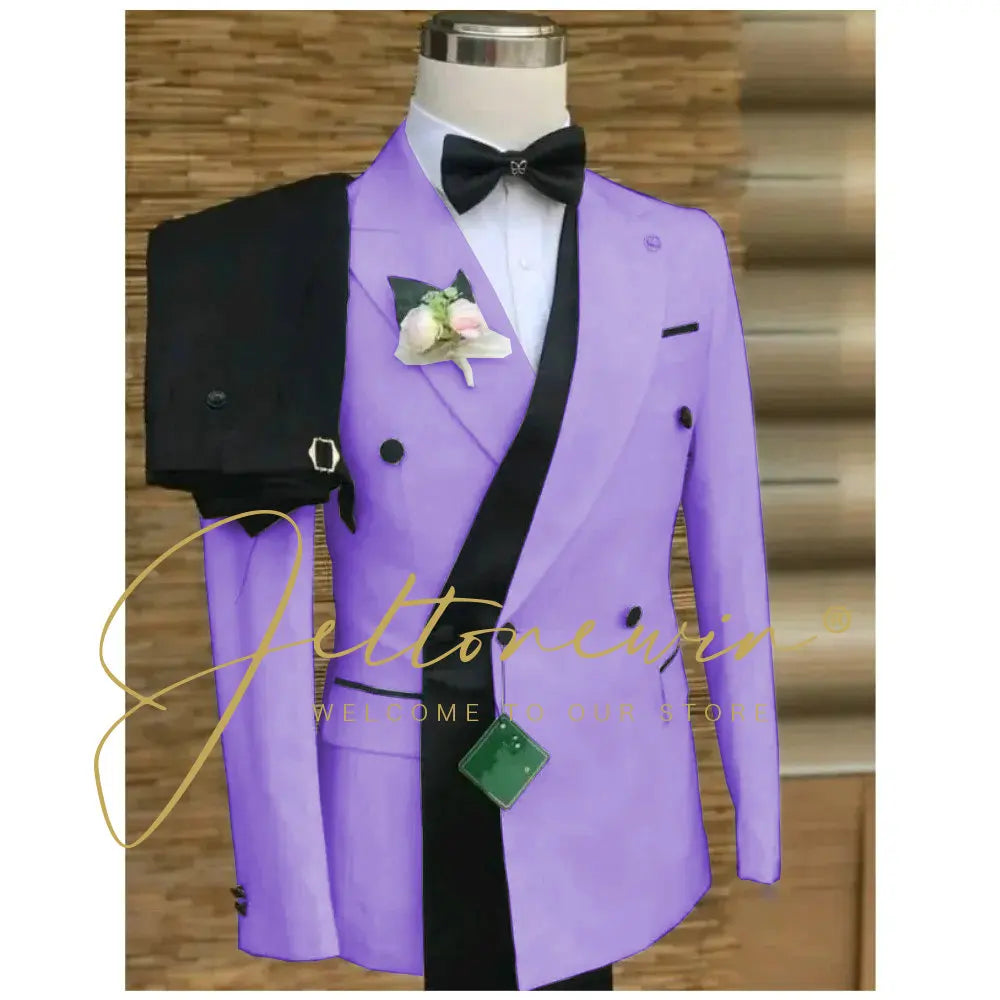 Double Breasted White Black Wedding Suits for Men Fashion Slim Fit Groom Best Man Wedding Tuxedo Formal Prom Wear 2 Pieces Set