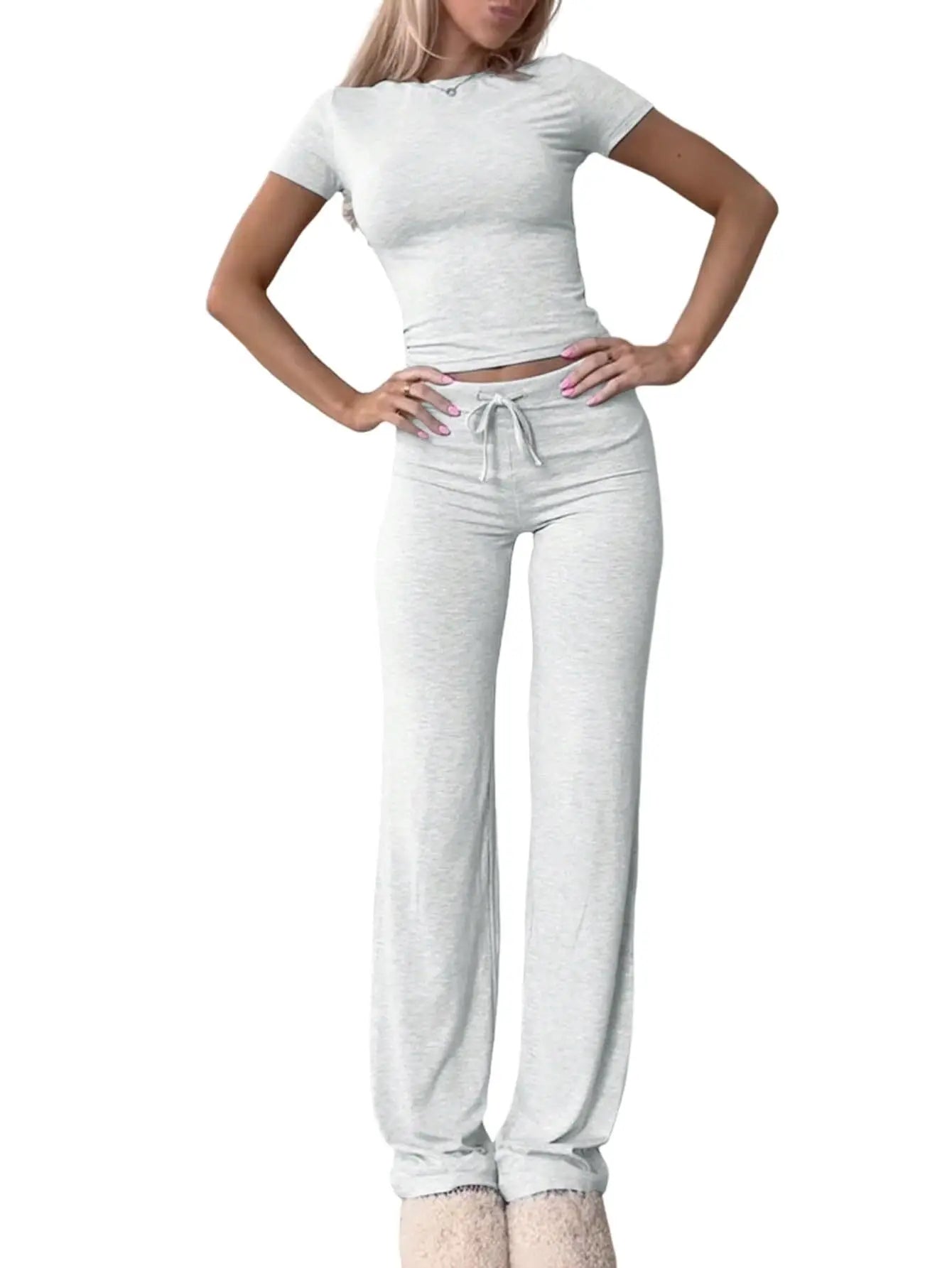 2 Pieces Women Sets 2025 New Fashion Casual Europe Short-Sleeved Tops+Long Pants Sportswear Yoga Wear Women's Clothing