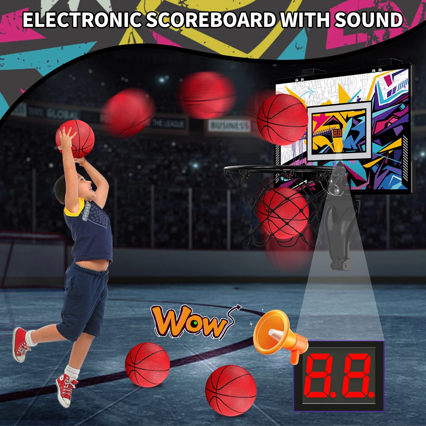 Indoor Outdoor Basketball Hoop for Kids, Mini Hoop with Scoreboard & 3 Balls, Basketball Toys Gifts for 3+ Year Old Boys Girls