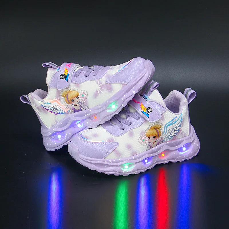 Girls' Cute and Fashionable Cartoon Princess Casual Shoes Led Wings Comfortable Sneakers
