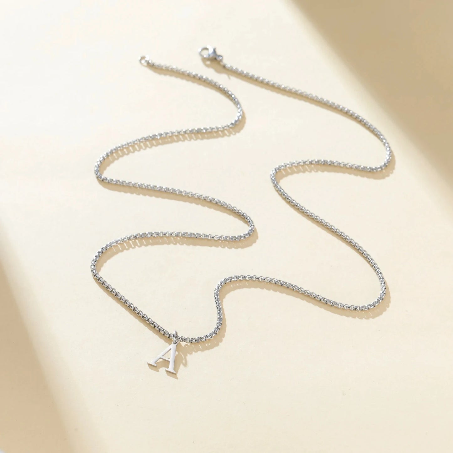 Cazador A-Z Initial Letter Box Chain Necklace for Men Stainless Steel