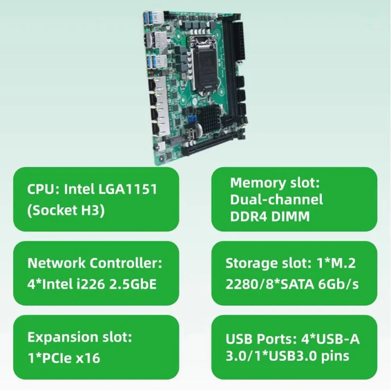 Topton C246 NAS ITX Motherboard 8*SATA3.0 4*I226 2.5G 2*M.2 NVME 2*DDR4 PCIE 16X NAS Board LGA1151 Support 8th/9th Core Xeon CPU