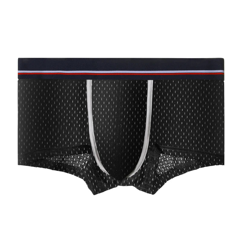 Men's Ice Silk Mesh Boxer Briefs, Summer Thin Breathable U-Convex Flat-Angle Shorts, Sexy Student Underwear
