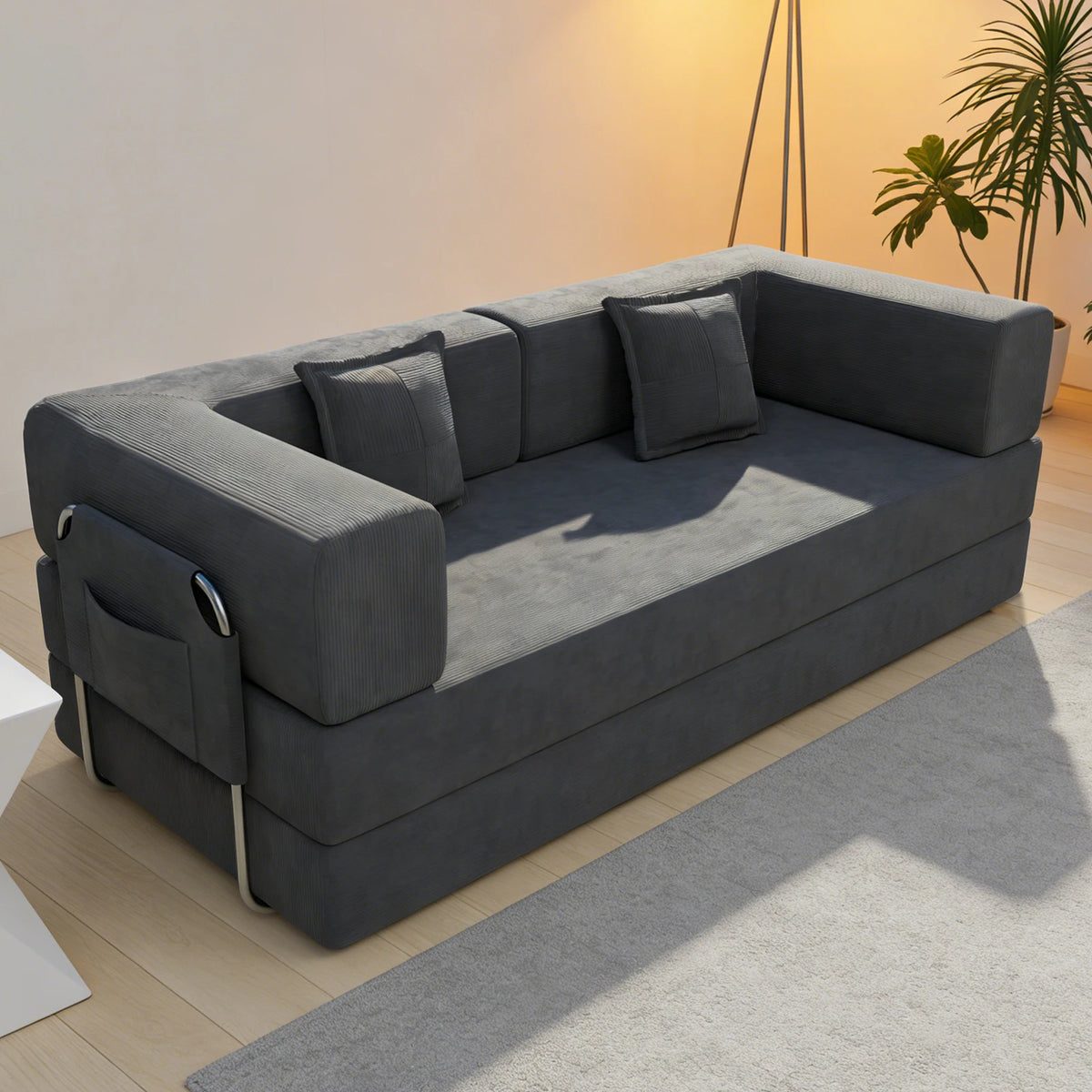 78.7" Convertible Sleeper Sofa Bed, Modular Corduroy Foldable Futon Loveseat, Compression in Box with Fixed Frame, Removable Armrests & Backrest, No Tool Assembly for Living Room Bedroom