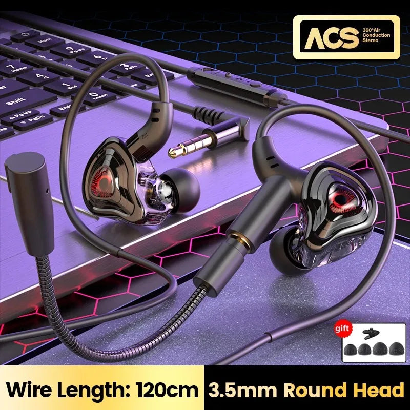 EARDECO Gaming Earbuds HD Mic Wired Headphones Bass HIFI Wired Earphone Headphone Headset Earhook Auriculares Noise Reduction