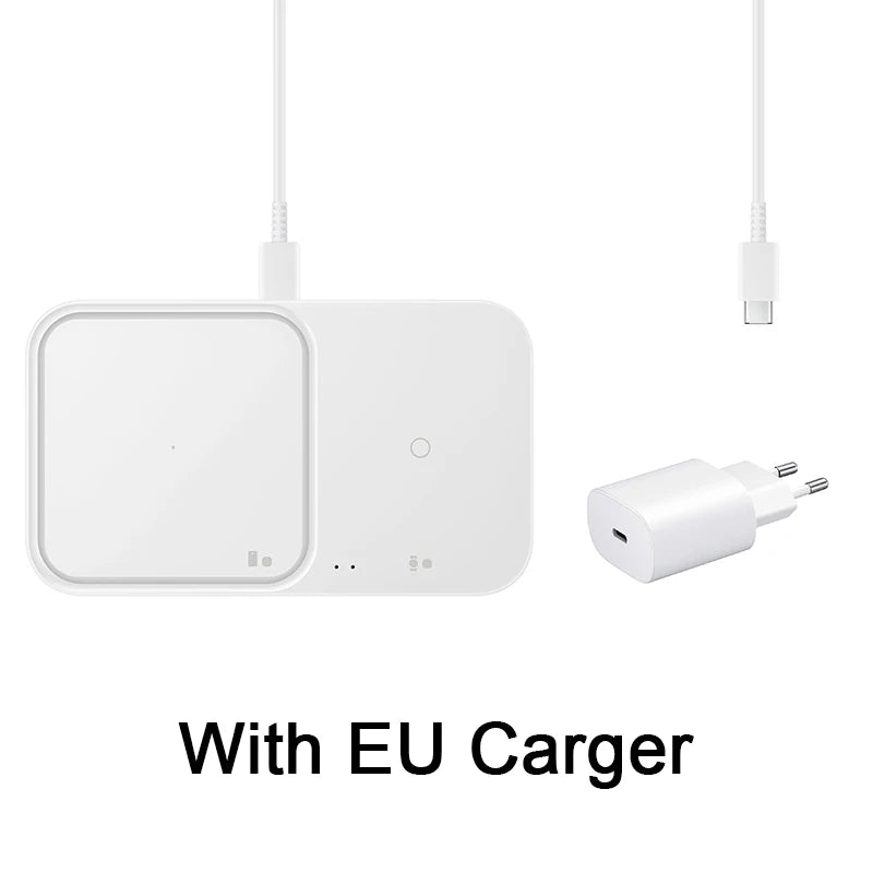 Wireless Charger Duo with Travel Adapter 15W,For Samsung Galaxy S23/S21/S10/S9/S8/Note20+/Smart Watch3-7 Airpods3 Qi EP-P5400