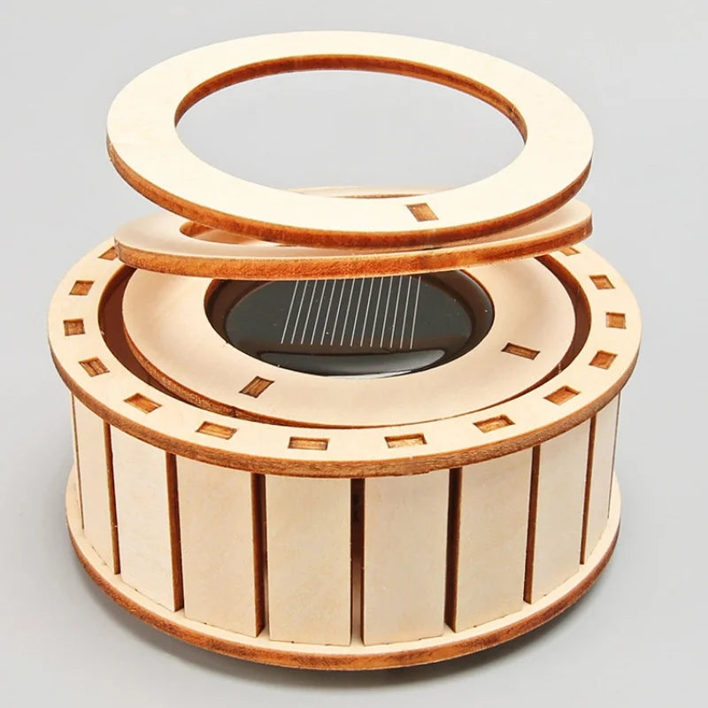DIY Solar-Powered Double-Ring Rotating Toy Kids Fun Tech Handmade STEM Science Experiment Wooden Assembly Educational Gift