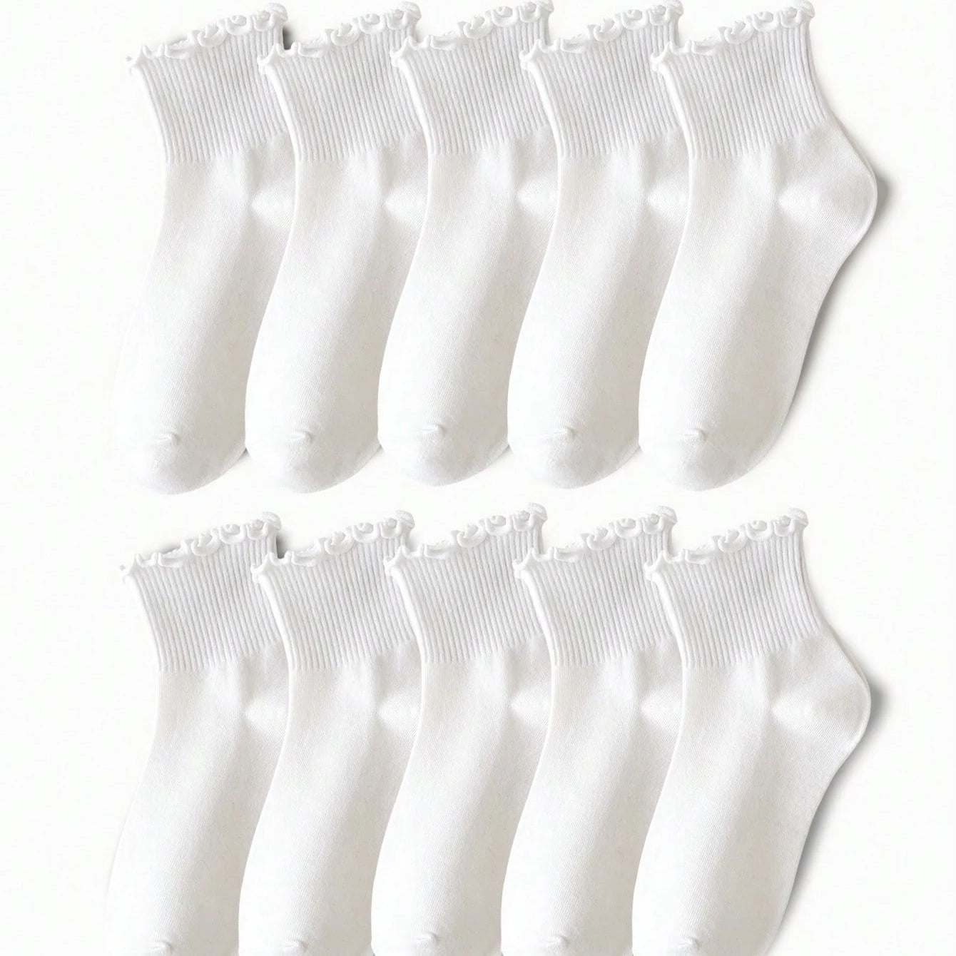 Women's Crew Socks with Ruffles, White and Black, Comfortable, Breathable, Moisture-Absorbing and Sweat-Wicking