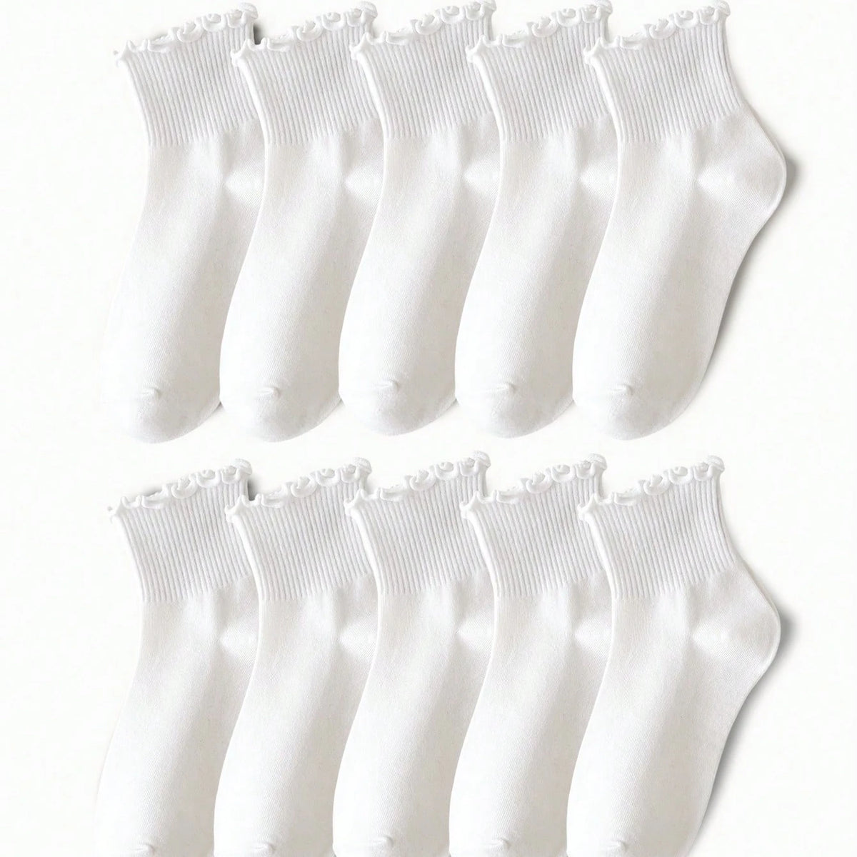 Women's Crew Socks with Ruffles, White and Black, Comfortable, Breathable, Moisture-Absorbing and Sweat-Wicking
