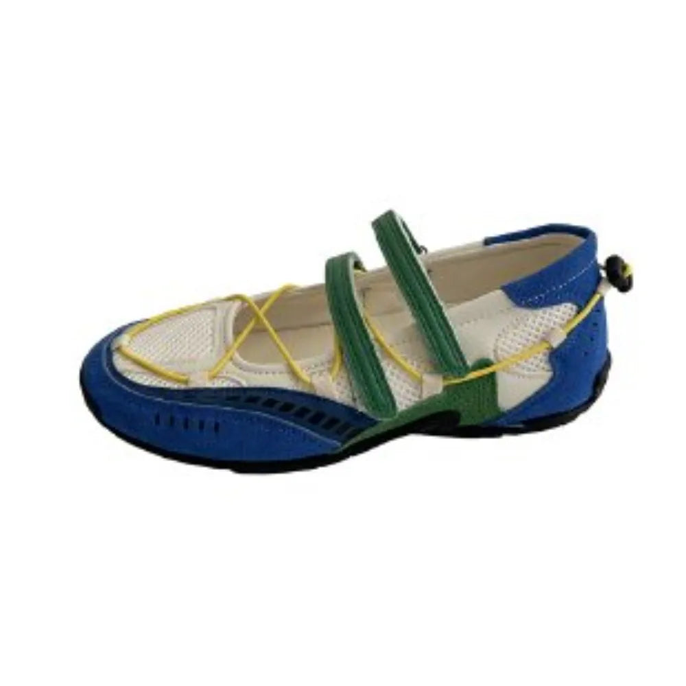Silver Fashionable Casual Mesh Shoes Women's Summer New Magic Tape Thin Breathable Sports Mary Jane Single Shoes