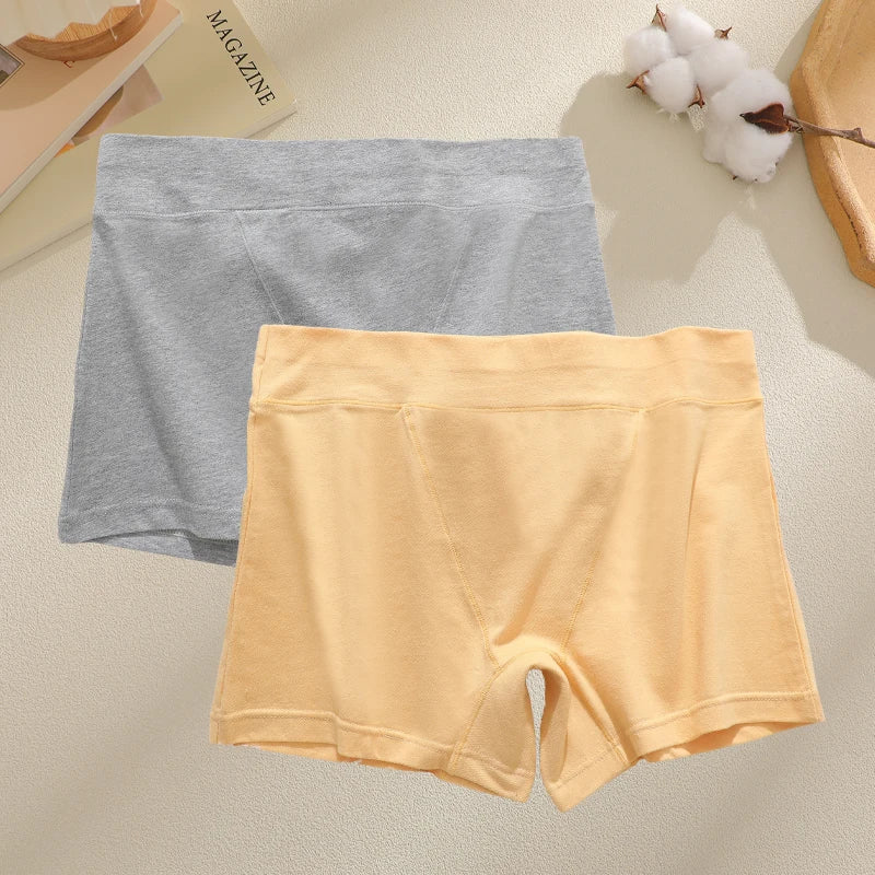 New 2PCS Women's Panties Cotton Solid Color Sports Boxers Underwear Seamless High Rise Cozy Lingerie Breathable Underpants S-XXL