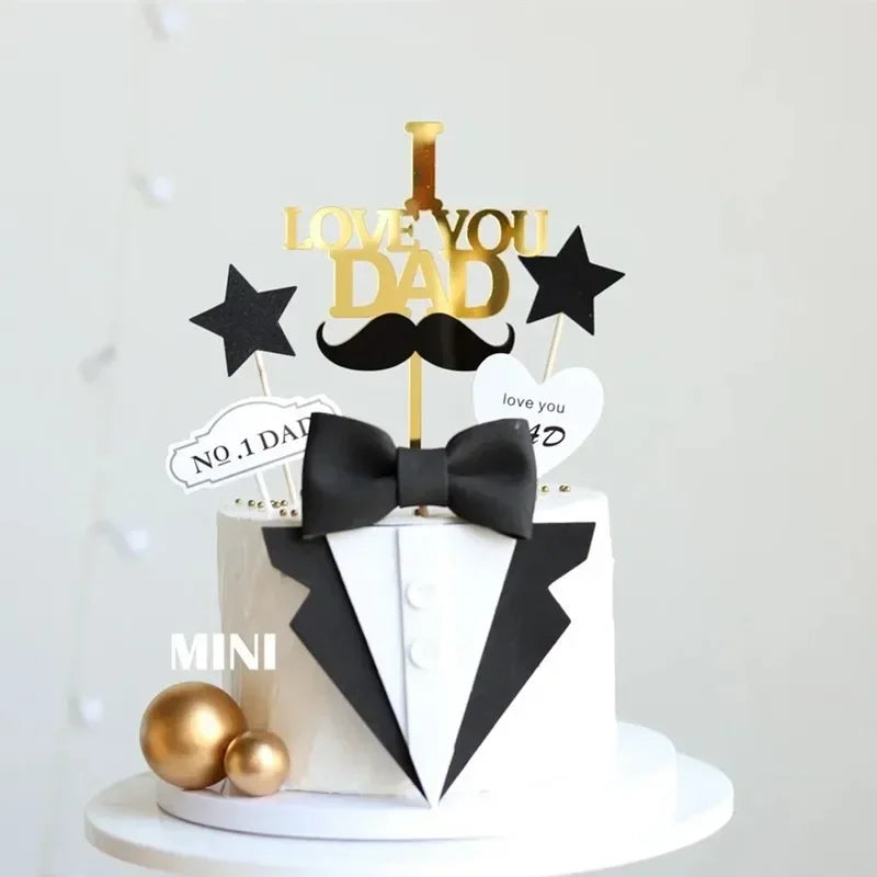 Eva Suit Bow Tie Happy Fathers Day Cake Topper Father Birthday Dad Decoration Baking Decorating Tools Party Favors