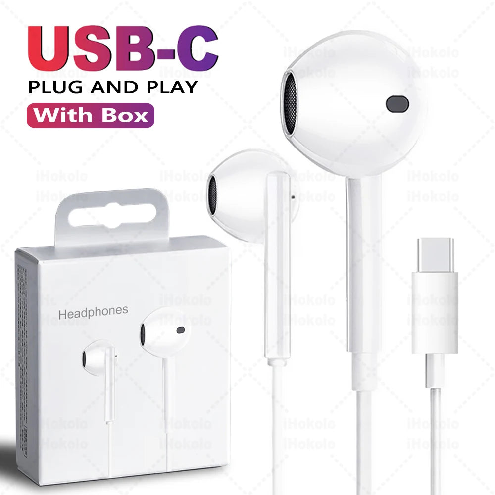 Original Wired Earphones For Apple iPhone 17 16 15 14 13 12 11 Pro Max USB-C Lightning 3.5mm Headphones X XR 8 Phone Accessories