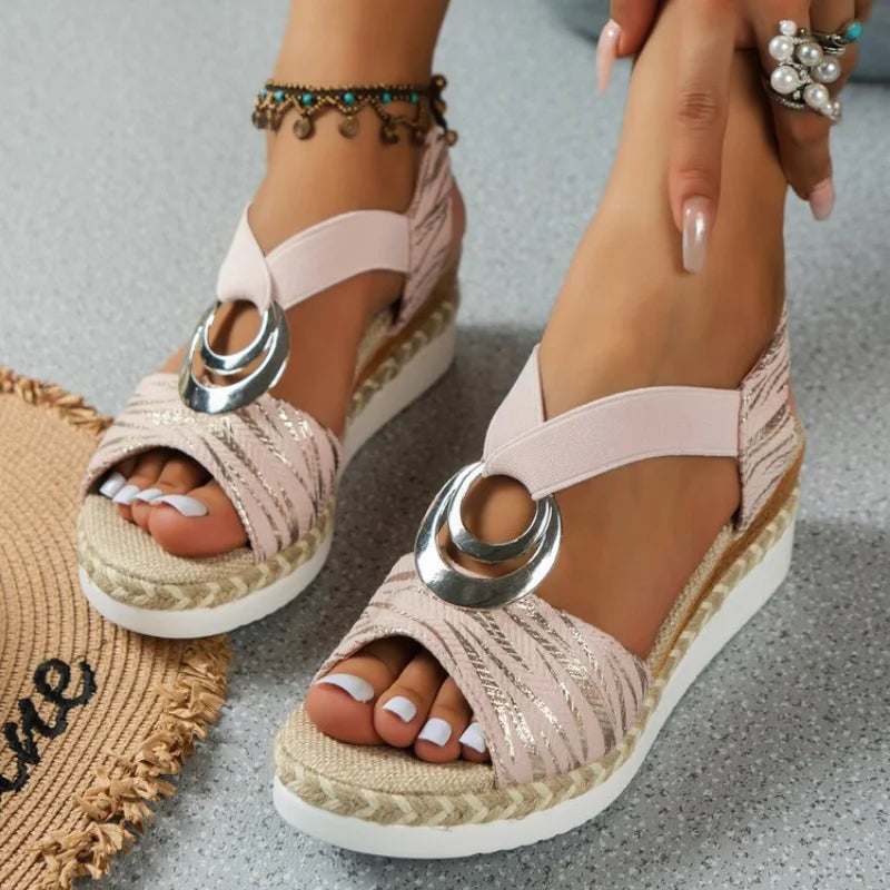 Women's Wedges Sandals 2024 Summer Snake Print Platform Sandals Gladiator Shoes Woman Comfort Casual Med High Heels Sandals