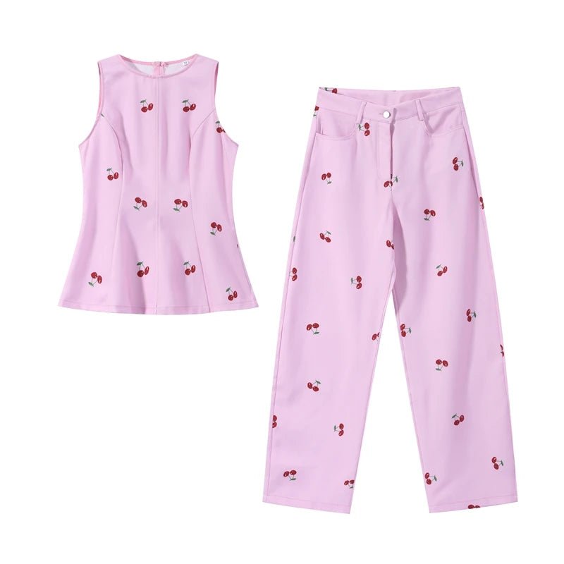 Casual Printed Women's Top Trouser Suits Sleeveless O-Neck Wide Leg Pants Lady Set 2026 Summer Vacation 2 Pieces Set Women New