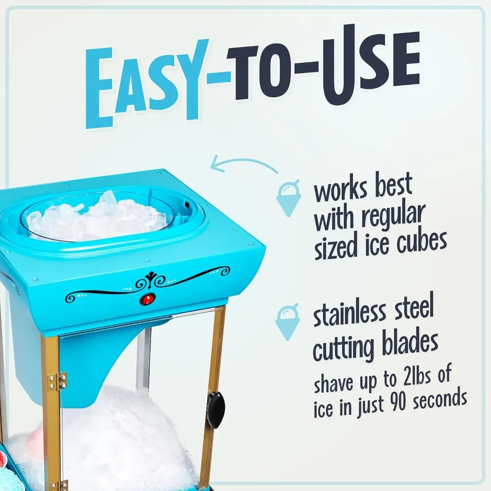 US Shipping Snow Cone Machine Shaved Ice Maker Retro Cart with Wheels Makes 48 Icy Treats Includes Metal Scoop and Storage