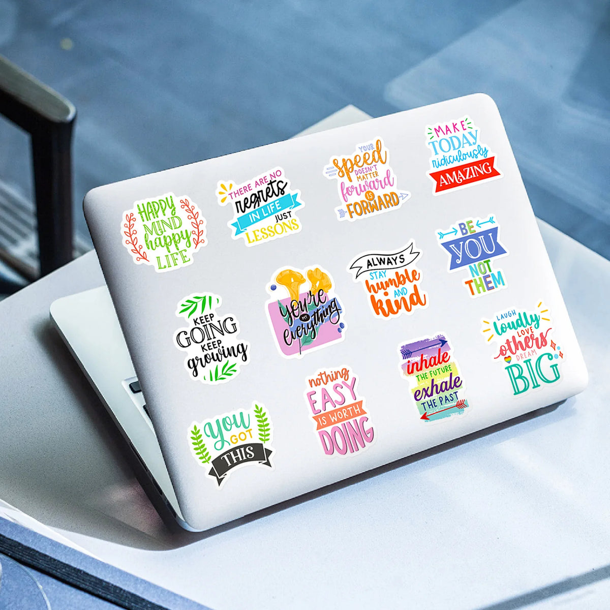 50 PCS Motivational Text Stickers English Short Sentences, Decorative Water Cup Wall Stickers