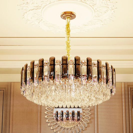 Round Crystal Chandelier | E14 Gold-Tone Pendant | Dining Rooms, Living Rooms & Bedrooms