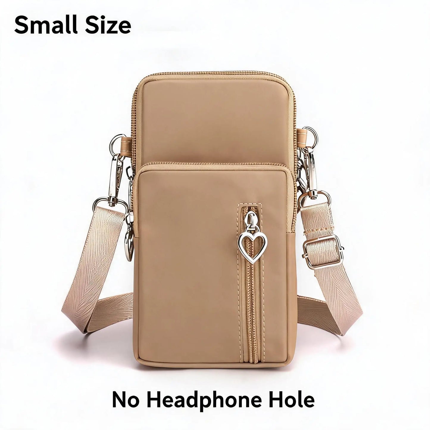 Waterproof Nylon Mini Crossbody Phone Bag for Women Heart Metal Zipper Multi Compartment Shoulder Arm Bag Phone Purse Wallet