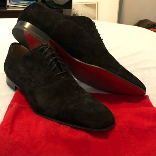 New Red Sole Men Shoes Black Flock Derby Shoes Breathable Lace-up Handmade Men Shoes Chaussures Pour Hommes