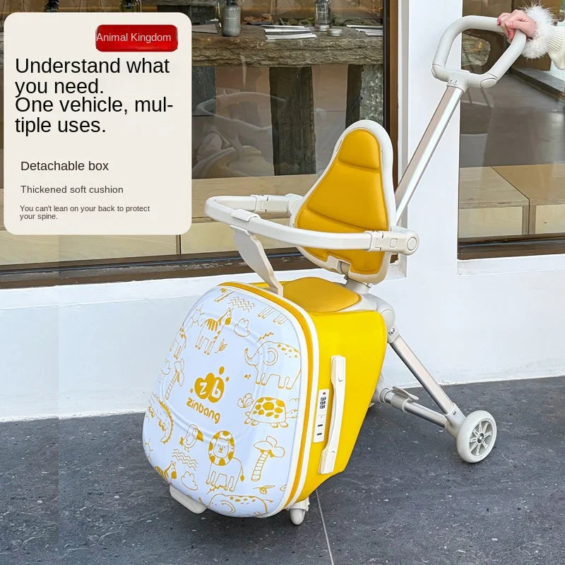 2026 New Children's Ride-On Luggage Trolley Foldable Pull-Along Suitcase for Toddlers Baby Travel Companion Carry-On Suitcases
