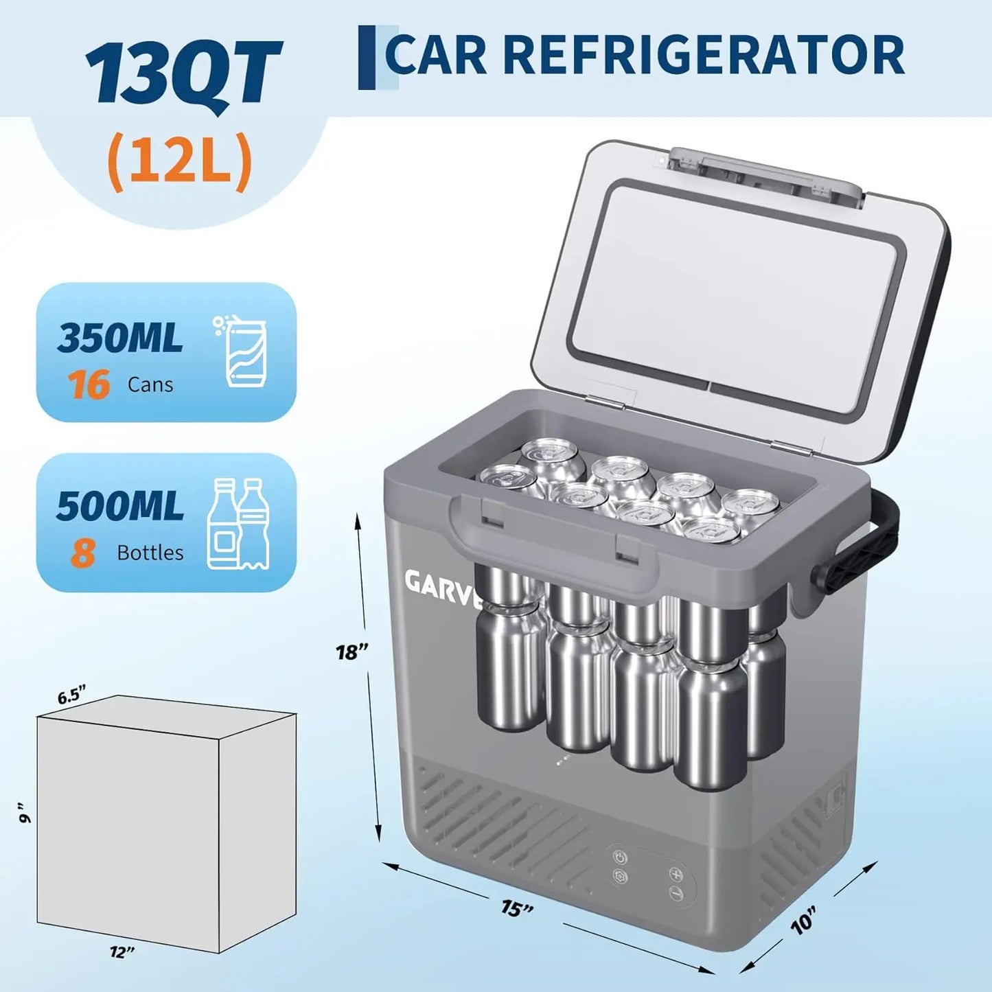 Car Refrigerator, 13QT(12L)/19QT(18L) Car Fridge Portable Freezer Compressor Electric Cooler, Portable Refrigerator, Rapid Freezing, -4°f to 68°f, 12/24V Can, Built-in Light