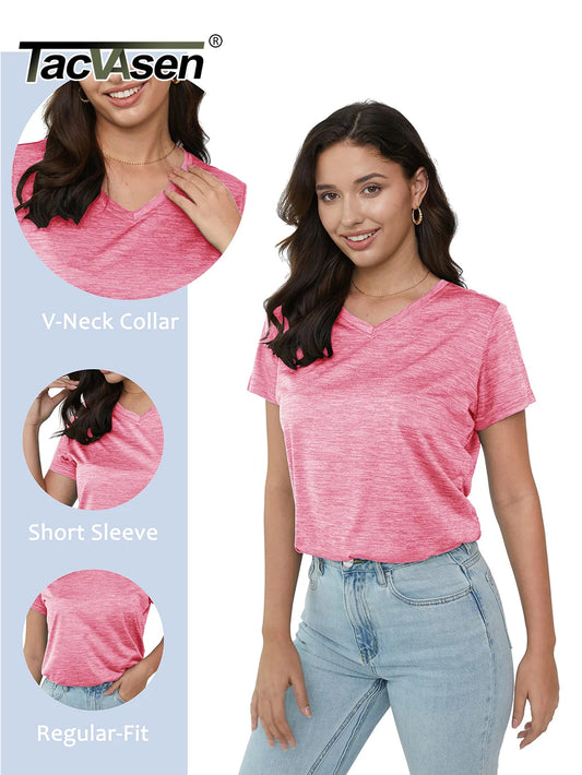 TACVASEN Summer Quick Dry V-Neck T-shirts Womens Short Sleeve Workout T-shirts Athletic Pullover Tops Lightweight Casual Sport T