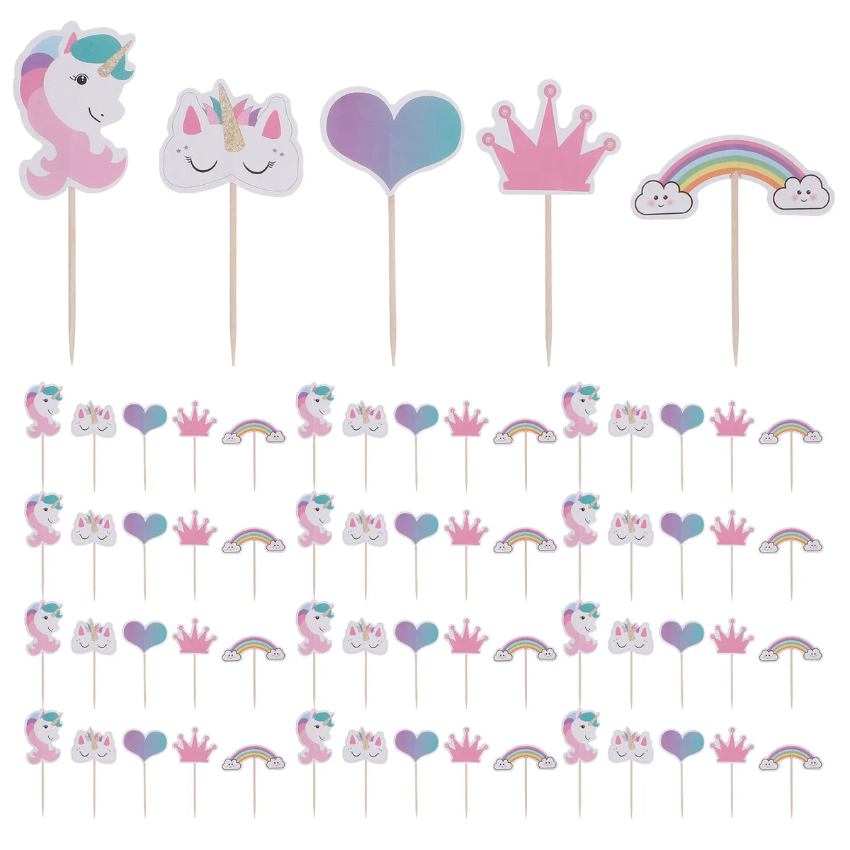24Pcs Kids Birthday Party Cake Toppers Rainbow Cake Topper Pick Cake Decoration Toppers Cakes Decorating Party Cupcake Sticks