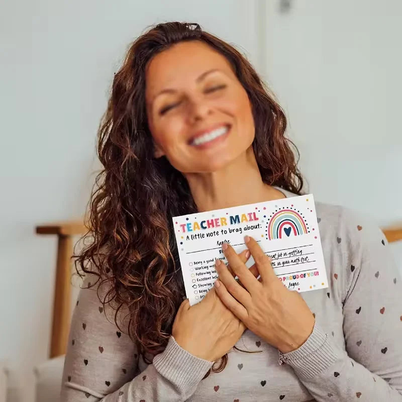 4*6inch 50pcs Classroom Good Behavior Incentive Motivational Cards Boho Rainbow Happy Mail Teacher Notes to Parents