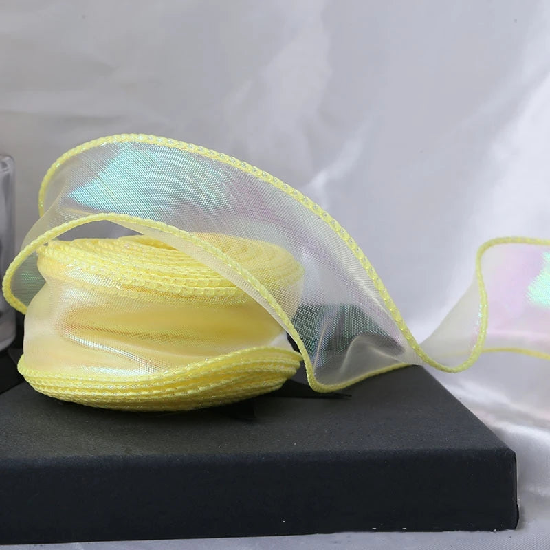 40mm 10Yards Fishtail Organza Ribbon Reflective Iridescent Wavy Edge Ribbon for Gift Wrapping DIY Bow Bouquet Voile Ribbons