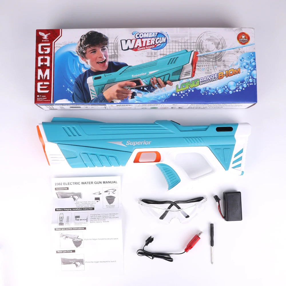 Electric Water Gun Auto Suction 32ft Range Pool Beach Outdoor Party High-Speed Burst