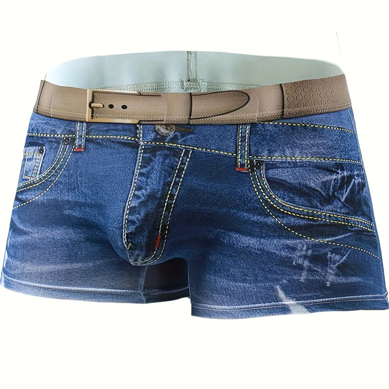 1PCS Men's underwear denim print cotton U-shaped design, breathable boxer, men's comfort cotton