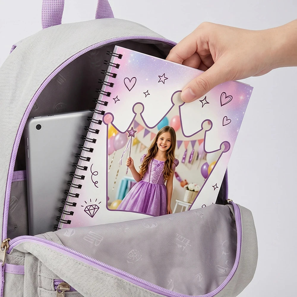 1pc Custom Photo & Name,Princess Crown Spiral Notebook,Lined Inner Pages,Birthday,Back‑to‑School,Note‑taking,School Supplies