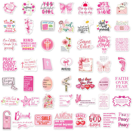 50Pcs Jesus Phrase Sticker Pack-Graffiti with Biblical Motivational Quotes, Waterproof Decor Stickers
