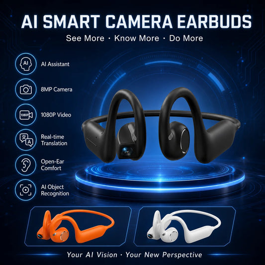2026 Smart Camera Earphone 8MP Photo Video Voice Recording WiFi File Transfer Bluetooth Call AI Translator Wearable Headset