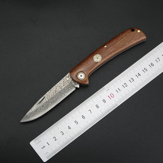 Damascus folding knife, high hardness, household fruit peeler, multi-purpose knife