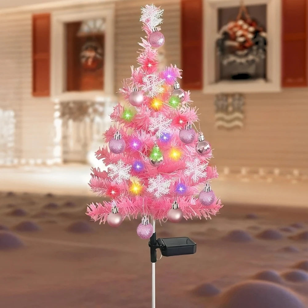 Solar Christmas Tree Outdoor Christmas Decorations Waterproof Solar Christmas Lights for Yard Front Porch Pathway Grave Decor