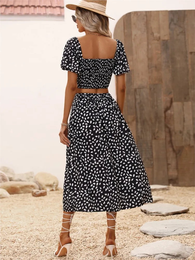 Summer Women's V-neck Short Sleeve Top 2 Piece Set New Fashion Elegant Casual Skirt Suit Female Office Party Holiday Sets