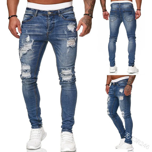 2025 New mbroidery Skinny Ripped Jeans Men Cotton Stretchy Hole Slim Fit Hip Hop Denim Pants Casual Jeans for Men Jogging Trouse