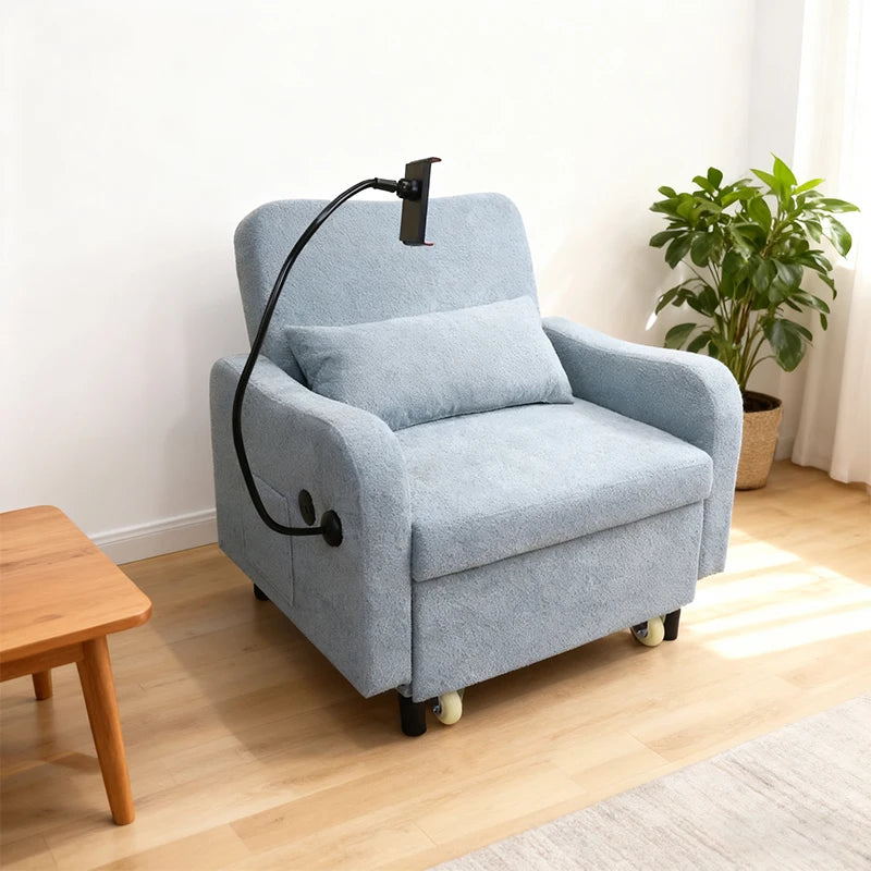 3-in-1 Convertible Sofa Bed, Sleeper Sofa Chair with Phone Holder & USB Port, Sofa Side Table, Pull Out Sofa Bed with Moving Wheels, Adjustable Backrest for Living Room, Bedroom