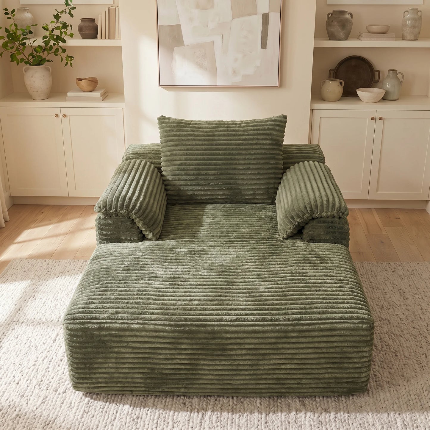 67" Oversized Sofa Bed, Corduroy Fabric Lounge Chair with Armrests & Pillows, Soft Cushioned Comfort Sleeper Reading Chair, Ideal for Living Room, Bedroom, Home Theater