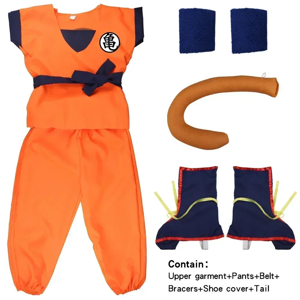 Halloween Adult Kids Suits Son Goku Gui Carnival Anime Cosplay Holiday Costumes Tail Wrister Wig Blue Gold Children Dress Up