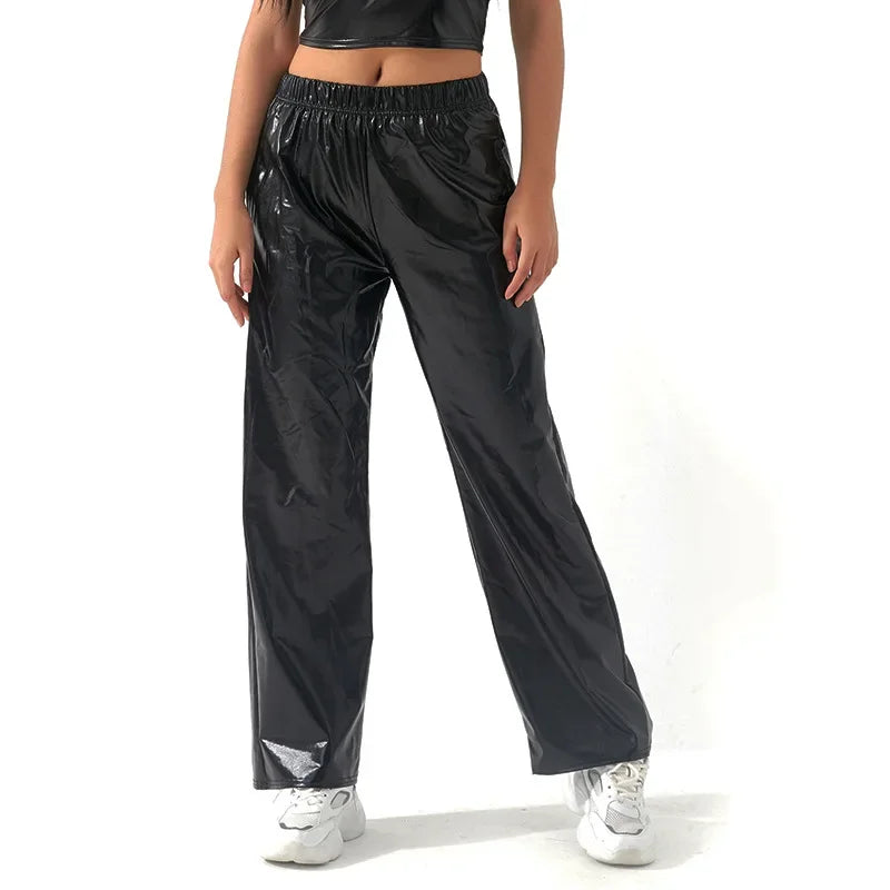 Aurora Laser Gradient High-Waist Pants | Iridescent Stretch Straight-Leg Trousers | Women's Rave & Streetwear Bottoms