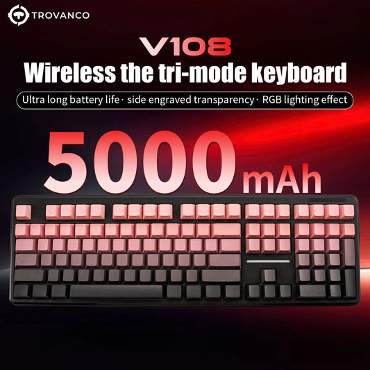 V108 Bluetooth Keyboard Office Low Noise 2.4G Wired&Wireless Full Layout with RGB Backlit Membrane