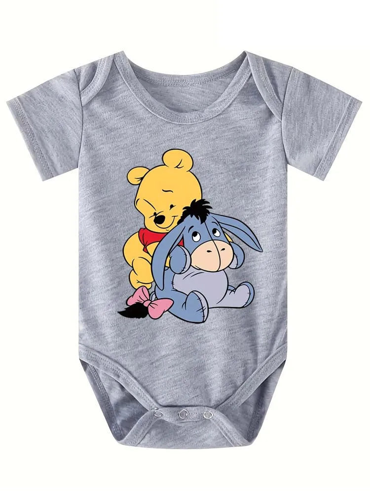 Cute Winnie The Pooh and Donkey Printed Baby Bodysuits One Piece Jumpsuit Clothes Toddler Boy Girl Short Sleeve Outfits