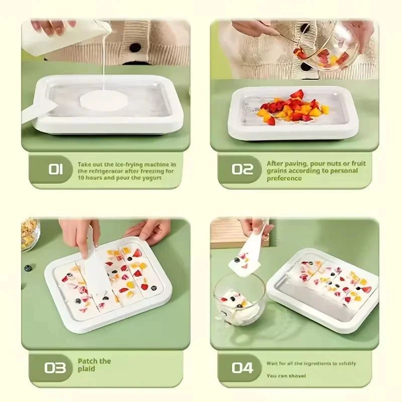 Instant Rolled Ice Cream Pan with Scraper, DIY Frozen Yogurt Sorbet Stir Fry Ice Making Machine